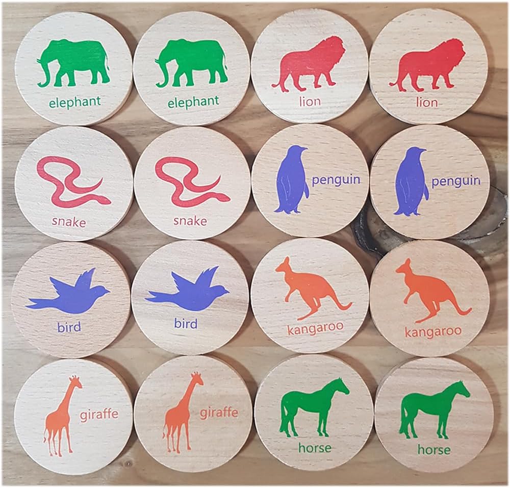 bee smart Wooden Memory Game - Matching Memory Game for Kids 3 and Up, 16Pcs | Educational Toy for Preschool Toddlers Board Games (Animals)