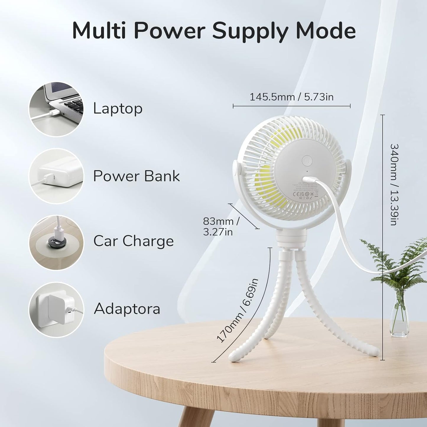 JISULIFE Mini Stroller Fan 4000mAh Battery Operated with 4 Speeds, Rechargeable 720°Rotatable, Clip on for Baby Carseat/Crib/Golf Cart/Treadmill -White