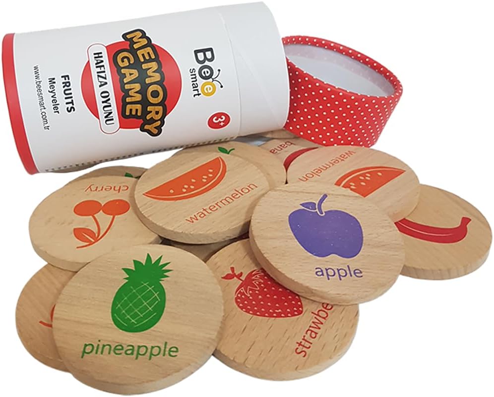 bee smart Wooden Memory Game - Matching Memory Game for Kids 3 and Up, 16Pcs | Educational Toy for Preschool Toddlers Board Games (Fruits)