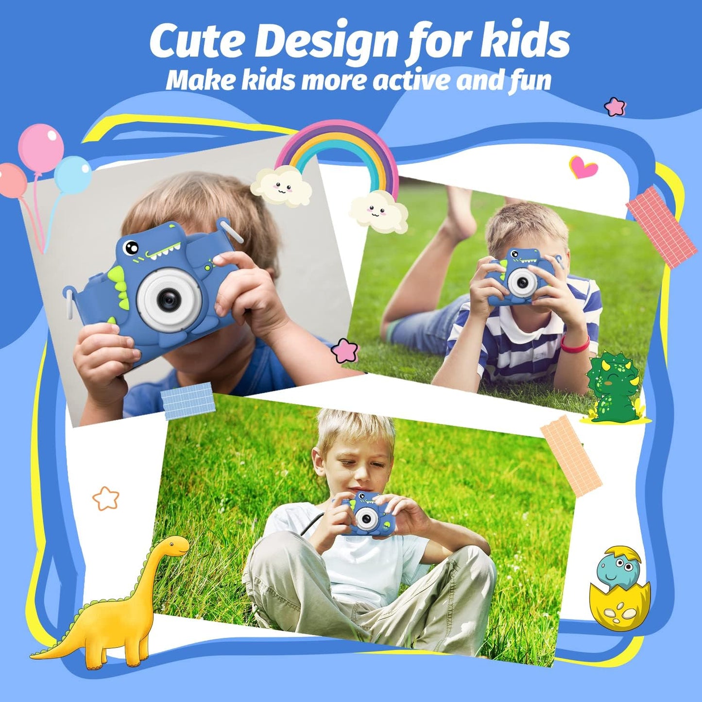 Upgrade Dinosaur Kids Camera, Christmas Birthday Gifts for Girls Boys 3-12, 1080P HD Selfie Digital Video Camera for Toddlers, Cute Portable Little Girls Boys Gifts Toys for 3 4 5 6 7 8 9 Years Old