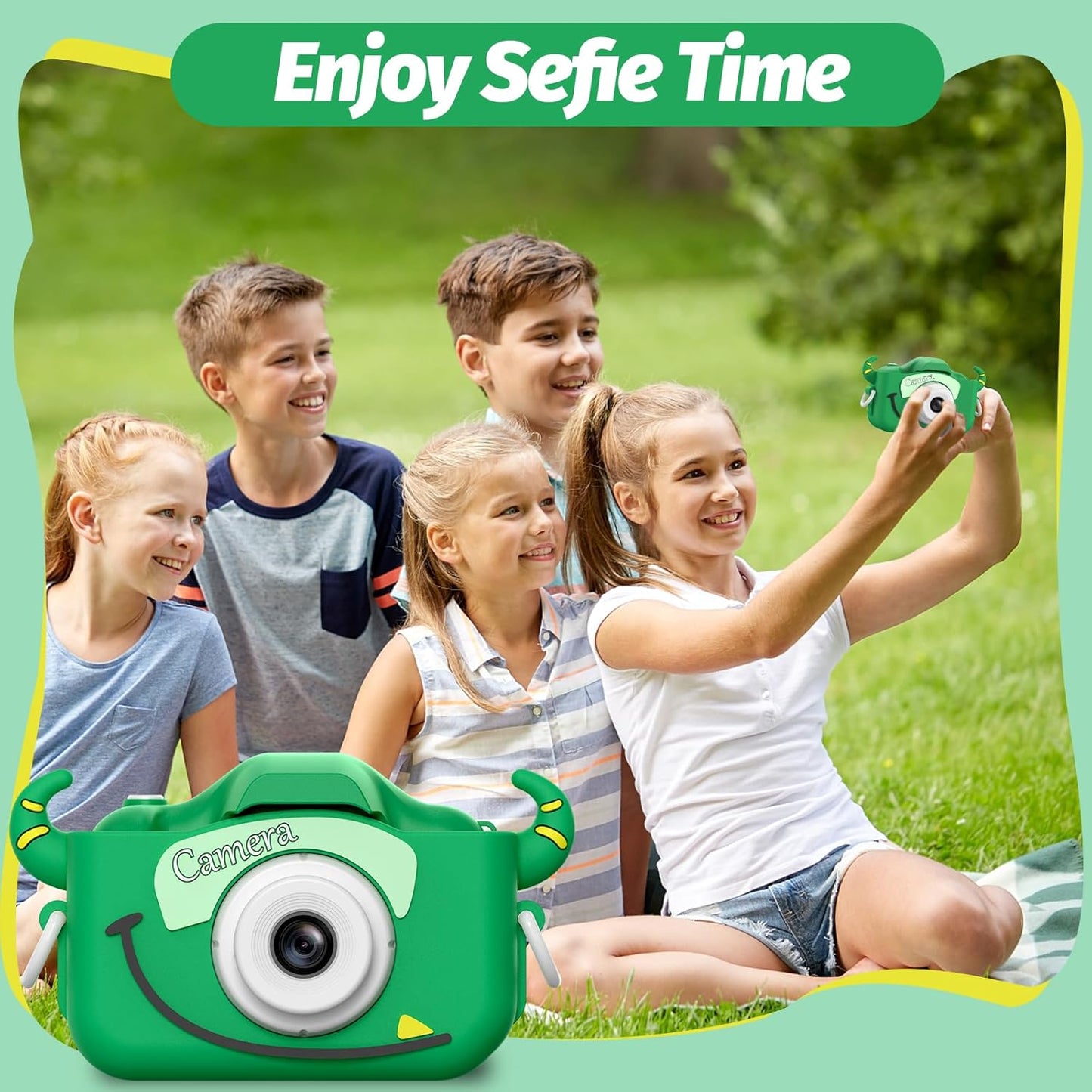 Goopow Kids Camera Toys for 3-8 Year Old Girls Boys,Children Digital Video Camcorder Camera with Cartoon Soft Cover, Best Chritmas Birthday Festival Gift for Kids - 32G SD Card Included