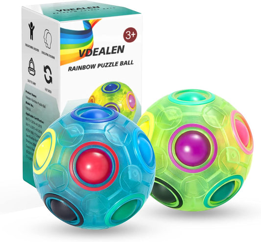 Vdealen Magic Rainbow Puzzle Ball, Fidget Ball Puzzle Brain Teaser Fidget Toy for Boys & Girls- Birthday Party Easter Valentines Day Christmas Stocking Stuffers for Kids Teen & Adults-2 Pack