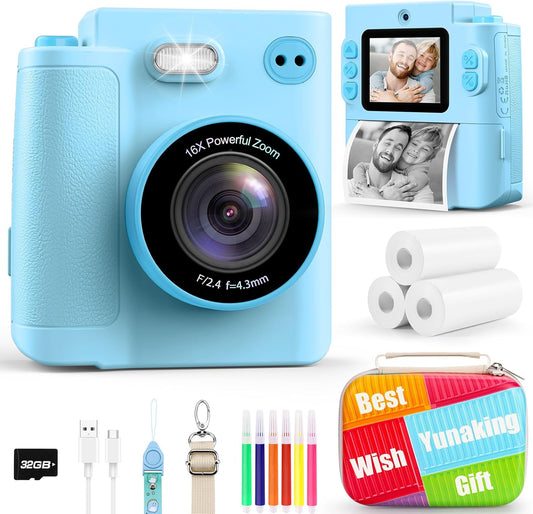 Gift for 3-12 Year Old Boys Girls: Kids Camera Digital Instant Print Dual HD Video Camera Toys for Kids Teen Boys Girls Ages 3 4 5 6 7 8 9 10 Birthday Christmas Valentines Gifts with 32G SD Card Blue