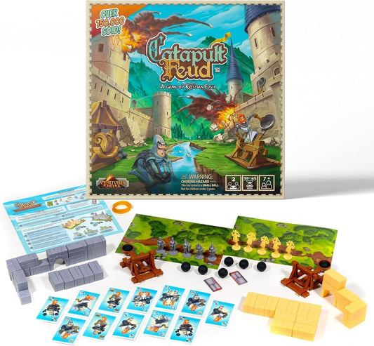 Catapult Feud Board Game – Fun Family Strategy Game for Kids & Adults 7+ – Build Castle Defenses & Launch Epic Battles – Durable – 20-Min Playtime