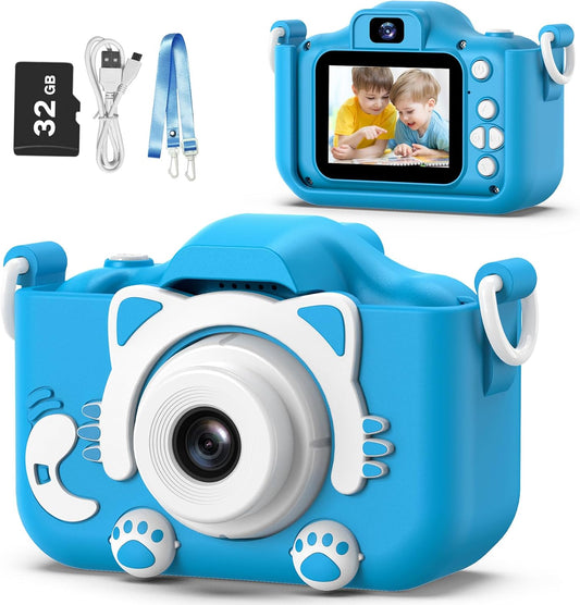 Goopow Kids Camera Toys for 3-8 Year Old Girls Boys,Children Digital Video Camcorder Camera with Cartoon Soft Cover, Best Chritmas Birthday Festival Gift for Kids - 32G SD Card Included