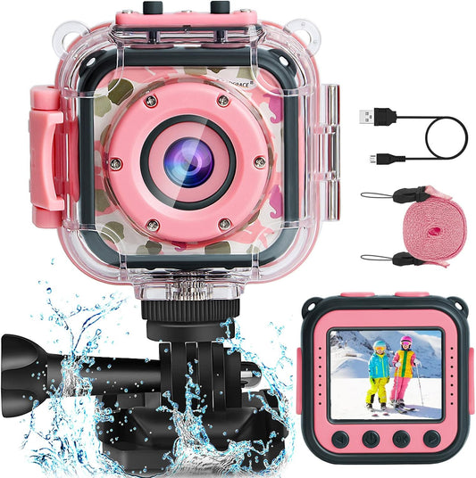 PROGRACE Kids Camera Waterproof- Children Digital Video Cameras Underwater Camera Chrismas Birthday Gift Toy for Kids 1080P DV Toddler Cameras for Girls Pool Toys Age 3-12