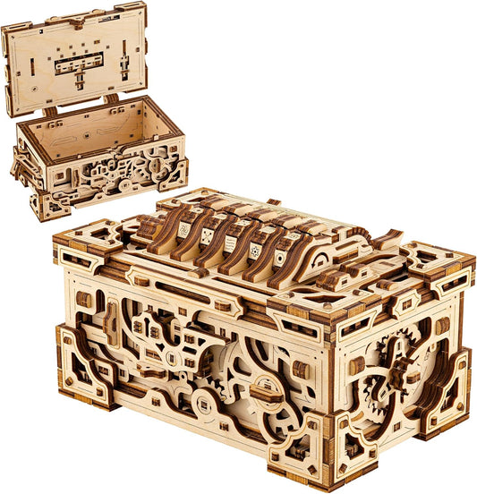 Wood Trick Enigma Chest Lock Puzzle Box Wooden 3D Puzzles for Adults and Kids to Build - Engineering DIY Project Mechanical Model Kits for Adults Wooden Models
